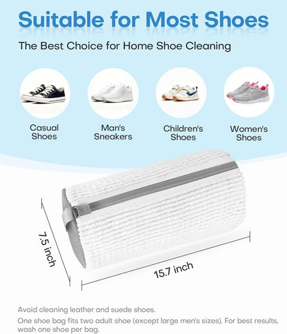 3-IN-1 Laundry & Shoe Washing Machine Bag Kit : Laundry Shoe Bag for Washer and Dryer,Reusable Shoe Cleaning Bag for Sneakers,Tennis,Self-locking Zipper & Microfiber,Include 3 Laundry Bag & 2 Shoe Bag