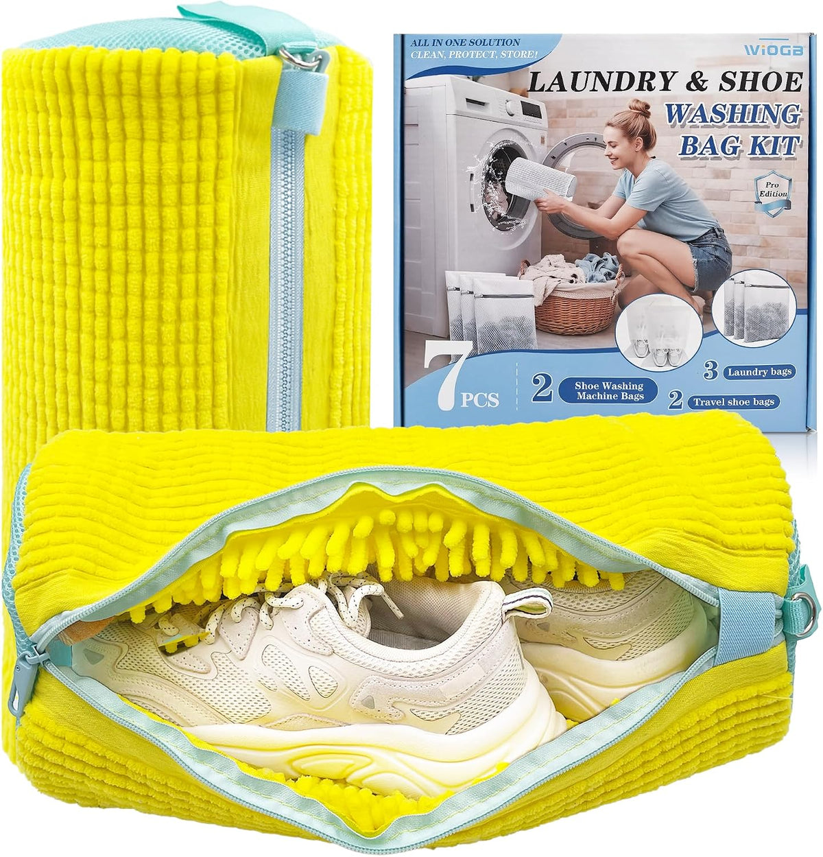 3-IN-1 Laundry & Shoe Washing Machine Bag Kit : Laundry Shoe Bag for Washer and Dryer,Reusable Shoe Cleaning Bag for Sneakers,Tennis,Self-locking Zipper & Microfiber,Include 3 Laundry Bag & 2 Shoe Bag