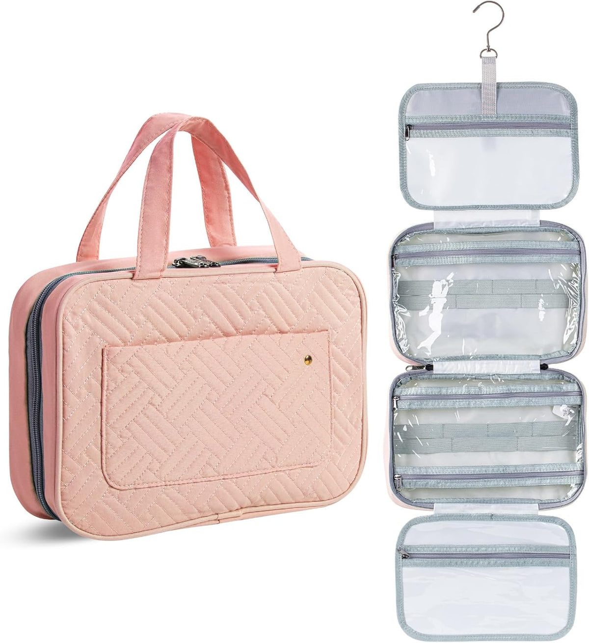 Travel Toiletry Bag Organizers, Baby Pink | Makeup Travel Bag for Toiletries with Hanging Hook, Water-Resistant