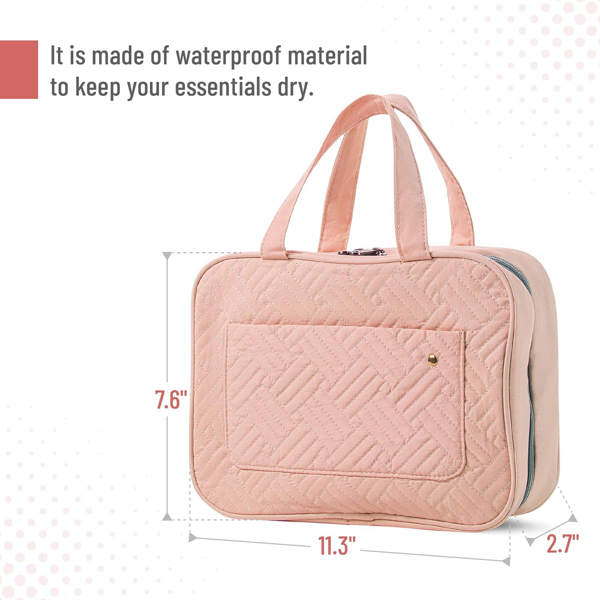 Travel Toiletry Bag Organizers, Baby Pink | Makeup Travel Bag for Toiletries with Hanging Hook, Water-Resistant