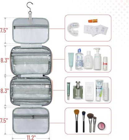 Travel Toiletry Bag Organizers, Baby Pink | Makeup Travel Bag for Toiletries with Hanging Hook, Water-Resistant