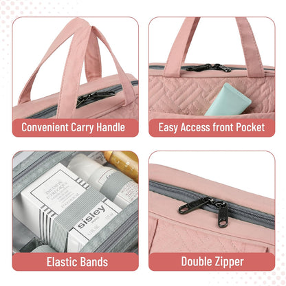 Travel Toiletry Bag Organizers, Baby Pink | Makeup Travel Bag for Toiletries with Hanging Hook, Water-Resistant