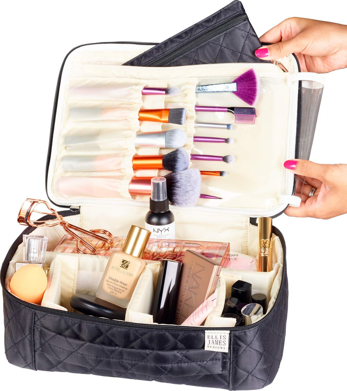Extra Large Makeup Bag With Compartments - big makeup bag organizer, large cosmetic bag black, train case makeup bag large, huge makeup bag With Handle Travel Make Up Bag For Women