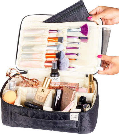 Extra Large Makeup Bag With Compartments - big makeup bag organizer, large cosmetic bag black, train case makeup bag large, huge makeup bag With Handle Travel Make Up Bag For Women
