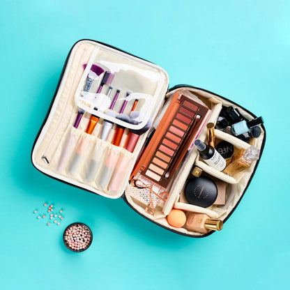 Extra Large Makeup Bag With Compartments - big makeup bag organizer, large cosmetic bag black, train case makeup bag large, huge makeup bag With Handle Travel Make Up Bag For Women