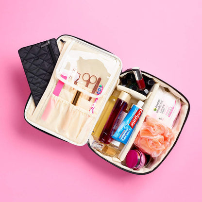 Extra Large Makeup Bag With Compartments - big makeup bag organizer, large cosmetic bag black, train case makeup bag large, huge makeup bag With Handle Travel Make Up Bag For Women