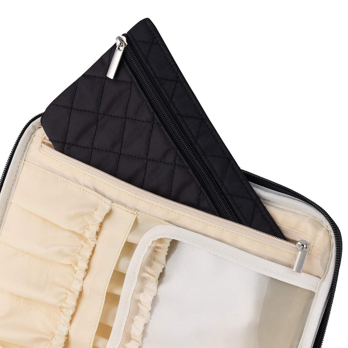 Extra Large Makeup Bag With Compartments - big makeup bag organizer, large cosmetic bag black, train case makeup bag large, huge makeup bag With Handle Travel Make Up Bag For Women