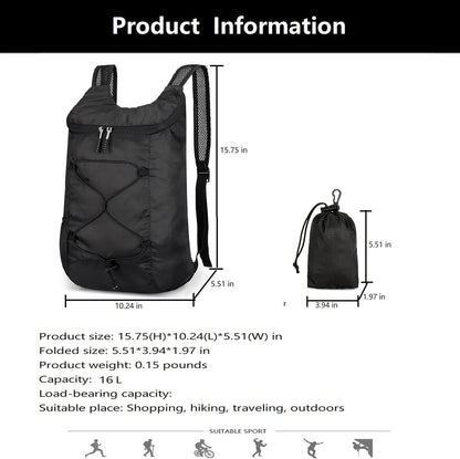 16L Foldable Hiking Backpack,Small Packable Daypack,Dark Blue | Lightweight ,Outdoor Collapsible Rucksack,Ultralight Folding Back Pack, Water Repellent, Men Women Travel Gym, Easy Carry-on
