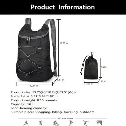 16L Foldable Hiking Backpack,Small Packable Daypack,Dark Blue | Lightweight ,Outdoor Collapsible Rucksack,Ultralight Folding Back Pack, Water Repellent, Men Women Travel Gym, Easy Carry-on