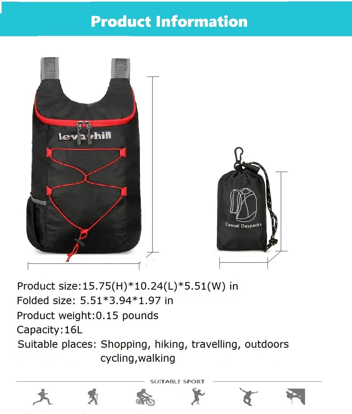 16L Foldable Hiking Backpack,Small Packable Daypack,Dark Blue | Lightweight ,Outdoor Collapsible Rucksack,Ultralight Folding Back Pack, Water Repellent, Men Women Travel Gym, Easy Carry-on
