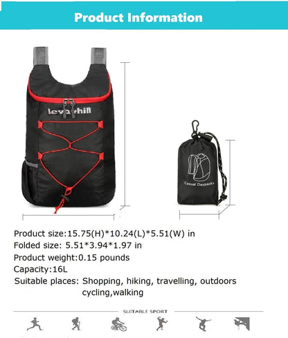 16L Foldable Hiking Backpack,Small Packable Daypack,Dark Blue | Lightweight ,Outdoor Collapsible Rucksack,Ultralight Folding Back Pack, Water Repellent, Men Women Travel Gym, Easy Carry-on