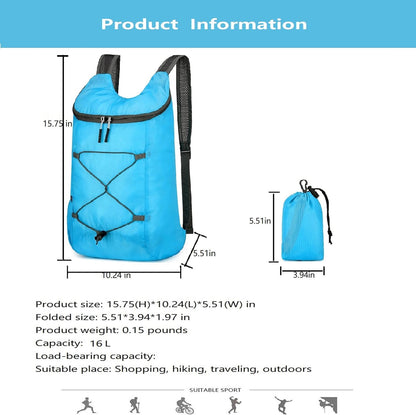 16L Foldable Hiking Backpack,Small Packable Daypack,Dark Blue | Lightweight ,Outdoor Collapsible Rucksack,Ultralight Folding Back Pack, Water Repellent, Men Women Travel Gym, Easy Carry-on