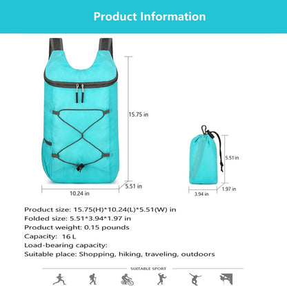16L Foldable Hiking Backpack,Small Packable Daypack,Dark Blue | Lightweight ,Outdoor Collapsible Rucksack,Ultralight Folding Back Pack, Water Repellent, Men Women Travel Gym, Easy Carry-on