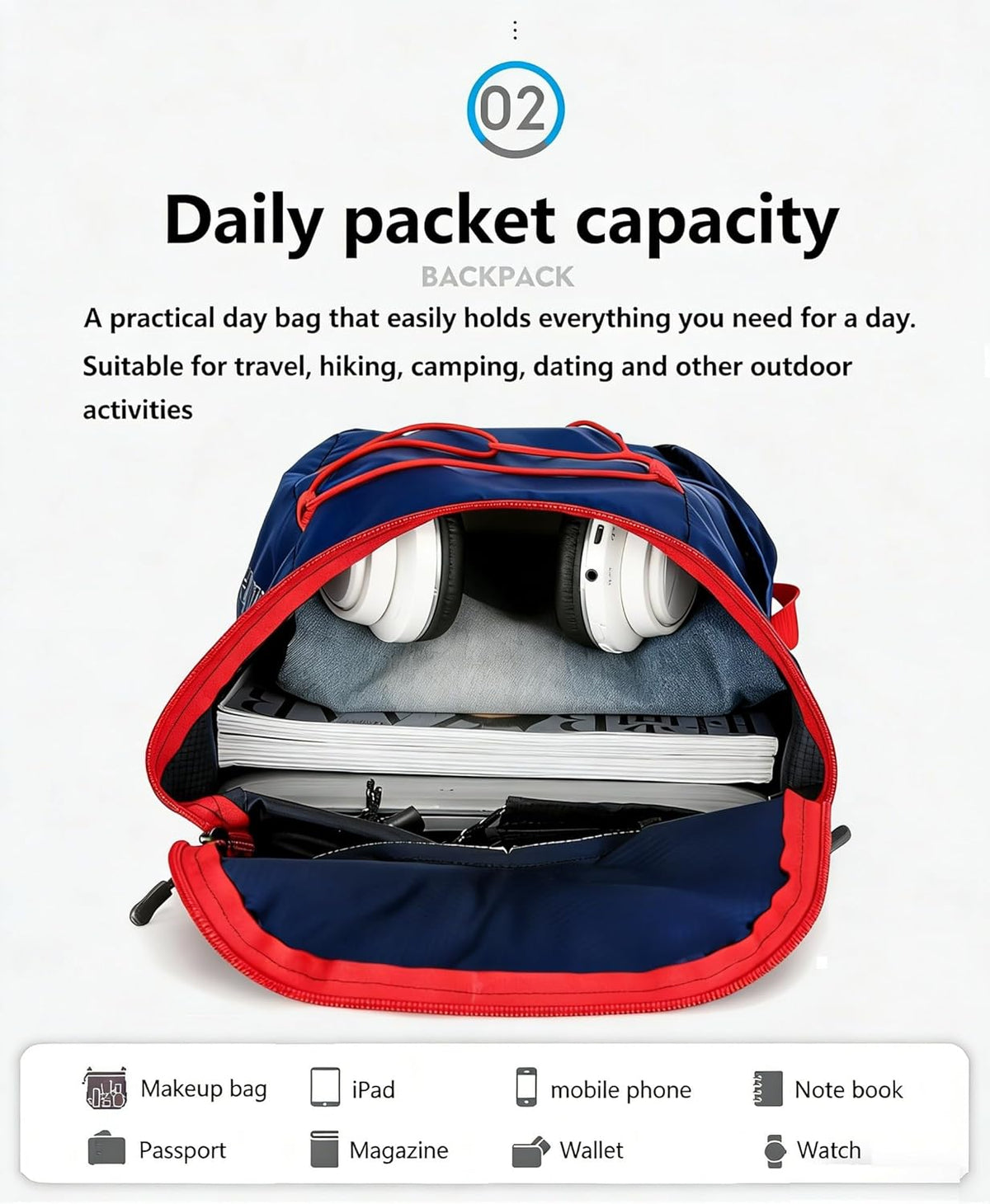 16L Foldable Hiking Backpack,Small Packable Daypack,Dark Blue | Lightweight ,Outdoor Collapsible Rucksack,Ultralight Folding Back Pack, Water Repellent, Men Women Travel Gym, Easy Carry-on