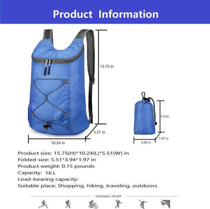 16L Foldable Hiking Backpack,Small Packable Daypack,Dark Blue | Lightweight ,Outdoor Collapsible Rucksack,Ultralight Folding Back Pack, Water Repellent, Men Women Travel Gym, Easy Carry-on