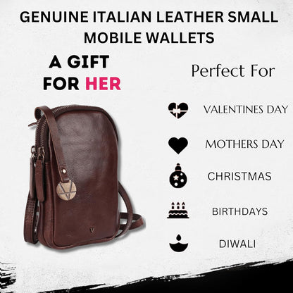 Genuine Italian Leather Small Leather Crossbody Bags For Women Cell Phone Purse, Trendy Casual Detachable Strap