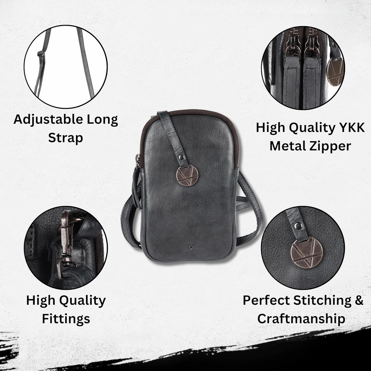 Genuine Italian Leather Small Leather Crossbody Bags For Women Cell Phone Purse, Trendy Casual Detachable Strap