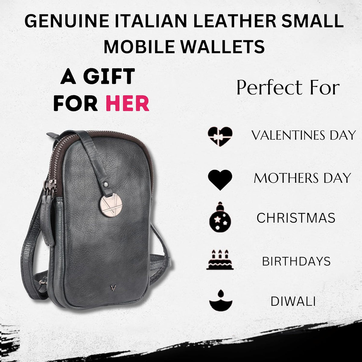 Genuine Italian Leather Small Leather Crossbody Bags For Women Cell Phone Purse, Trendy Casual Detachable Strap