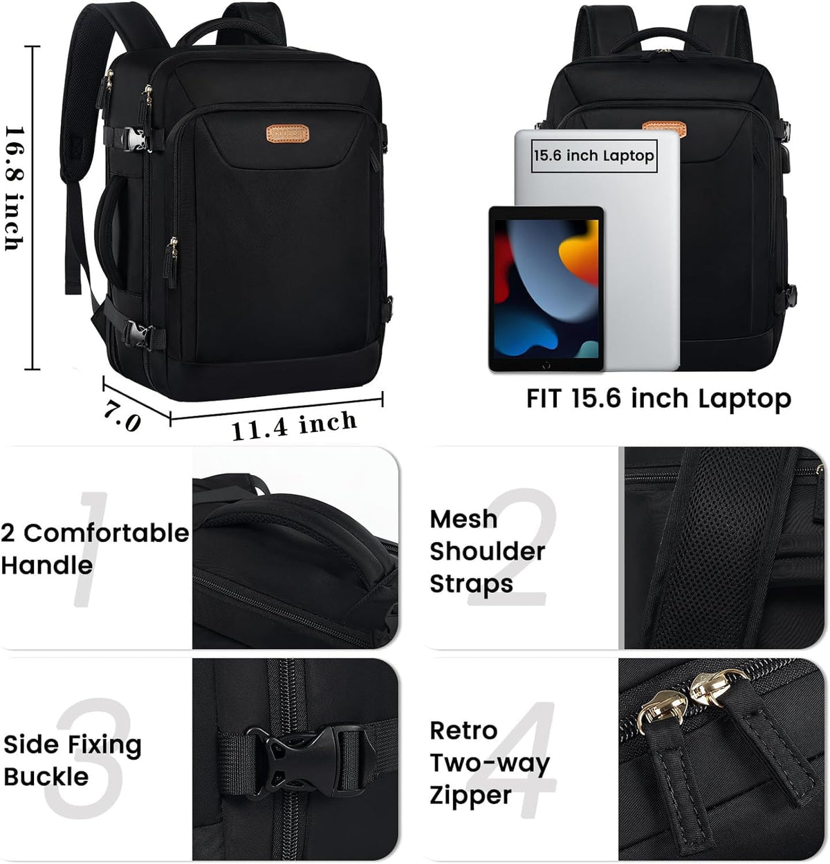 Carry on Backpack, Flight Approved Large Travel Laptop Backpack, 15.6 Inch Water Resistant Luggage Computer Daypack College Weekender Overnight Bag for Men & Women, blue
