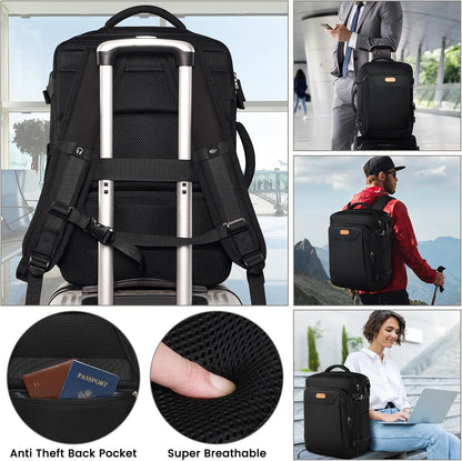 Carry on Backpack, Flight Approved Large Travel Laptop Backpack, 15.6 Inch Water Resistant Luggage Computer Daypack College Weekender Overnight Bag for Men & Women, blue
