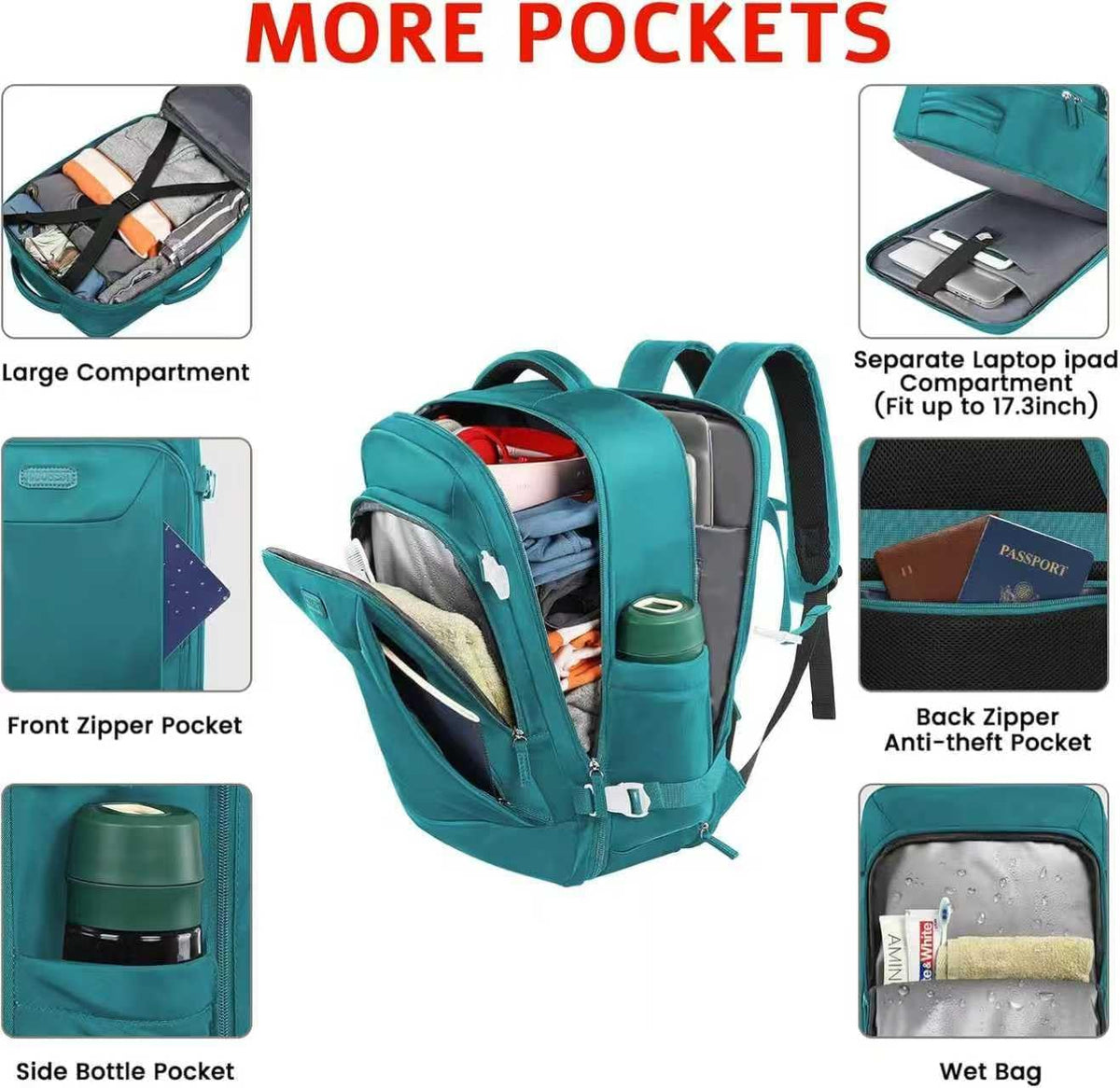 Carry on Backpack, Flight Approved Large Travel Laptop Backpack, 15.6 Inch Water Resistant Luggage Computer Daypack College Weekender Overnight Bag for Men & Women, blue