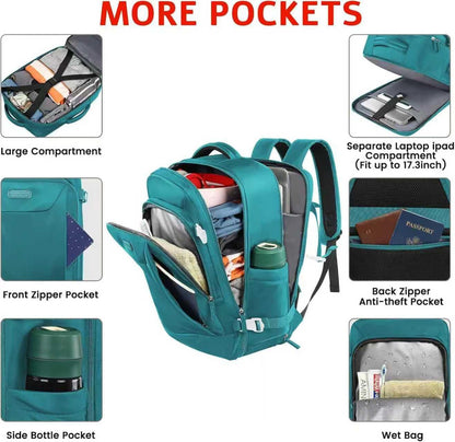 Carry on Backpack, Flight Approved Large Travel Laptop Backpack, 15.6 Inch Water Resistant Luggage Computer Daypack College Weekender Overnight Bag for Men & Women, blue