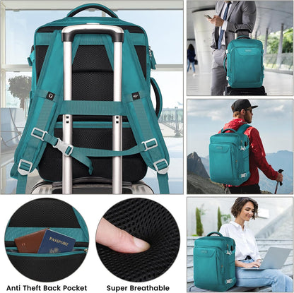 Carry on Backpack, Flight Approved Large Travel Laptop Backpack, 15.6 Inch Water Resistant Luggage Computer Daypack College Weekender Overnight Bag for Men & Women, blue