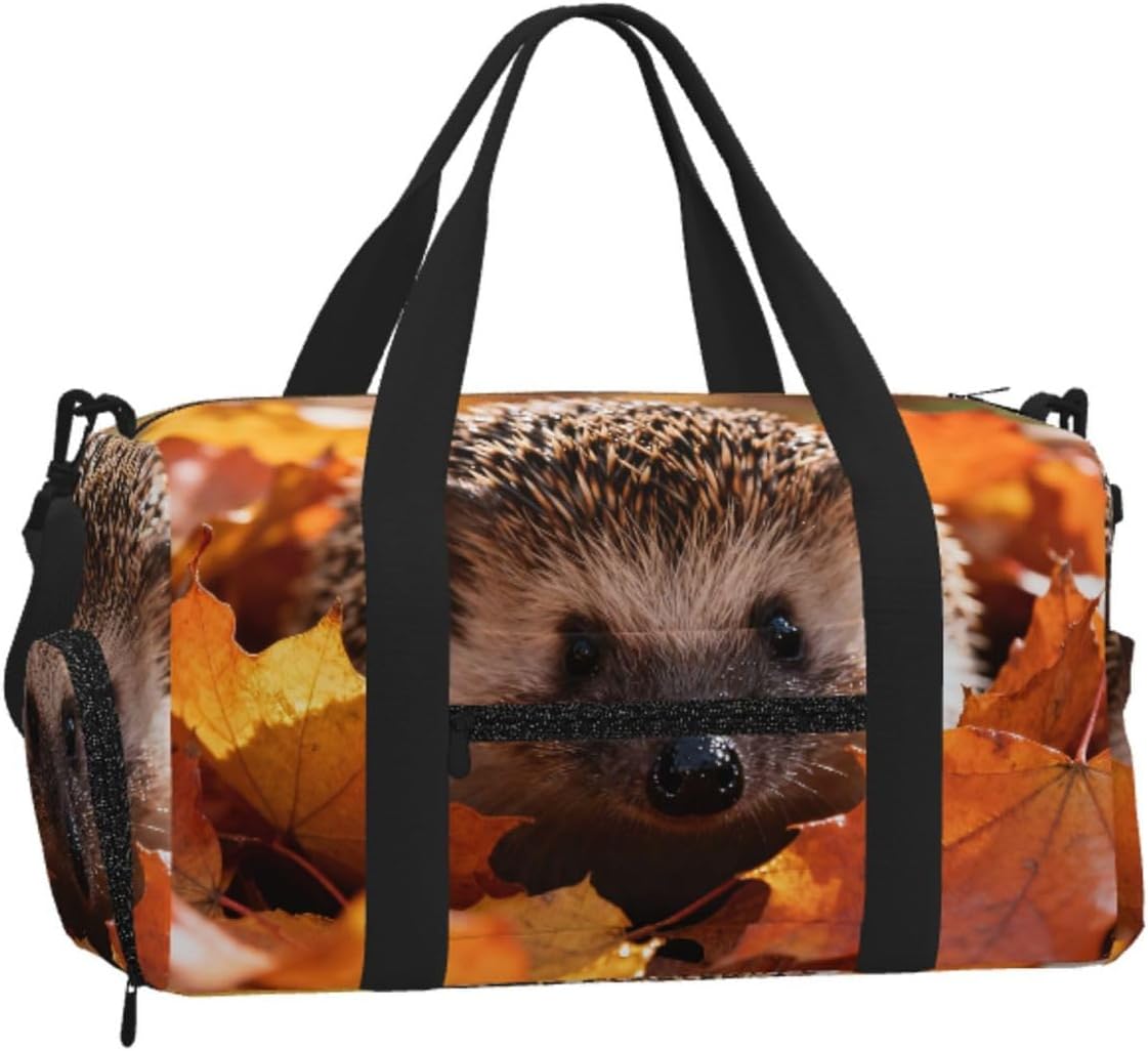 hedgehog Duffel Bag with Shoe Compartment-Sports Gym Weekender for Men Women, Waterproof Travel Tote with Wet Pocket for Dirty Shoes