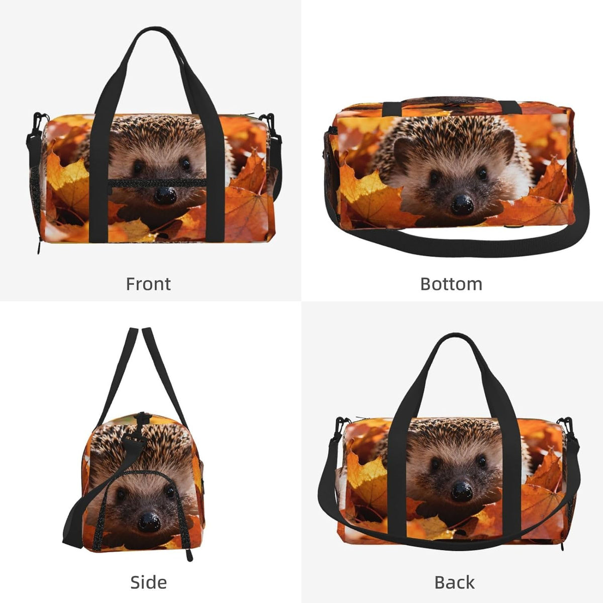 hedgehog Duffel Bag with Shoe Compartment-Sports Gym Weekender for Men Women, Waterproof Travel Tote with Wet Pocket for Dirty Shoes
