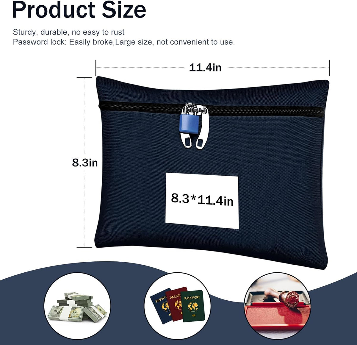 Cash Bag 11.4x8.3x0.4inch,Money Bags with Zipper Durable Oxford Cloth,Locking Bag for Cash Passports Jewelry Valuables Storage and Travel,Bank Bags with Inner Lining & External Card Slot(Red)