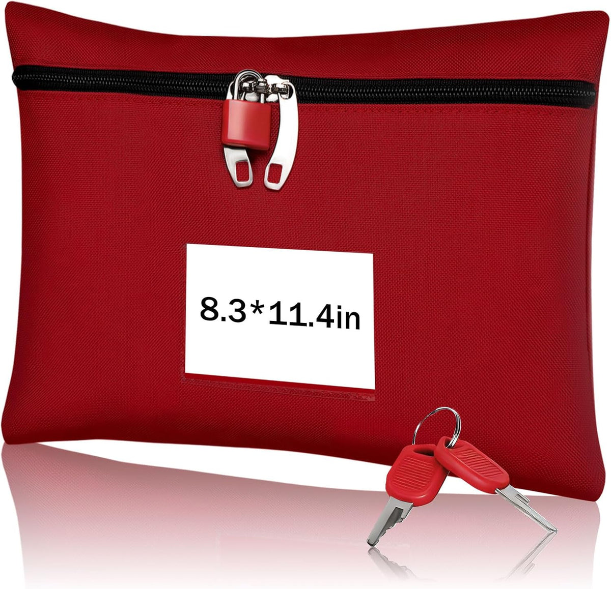 Cash Bag 11.4x8.3x0.4inch,Money Bags with Zipper Durable Oxford Cloth,Locking Bag for Cash Passports Jewelry Valuables Storage and Travel,Bank Bags with Inner Lining & External Card Slot(Red)