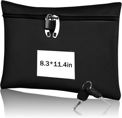 Cash Bag 11.4x8.3x0.4inch,Money Bags with Zipper Durable Oxford Cloth,Locking Bag for Cash Passports Jewelry Valuables Storage and Travel,Bank Bags with Inner Lining & External Card Slot(Red)