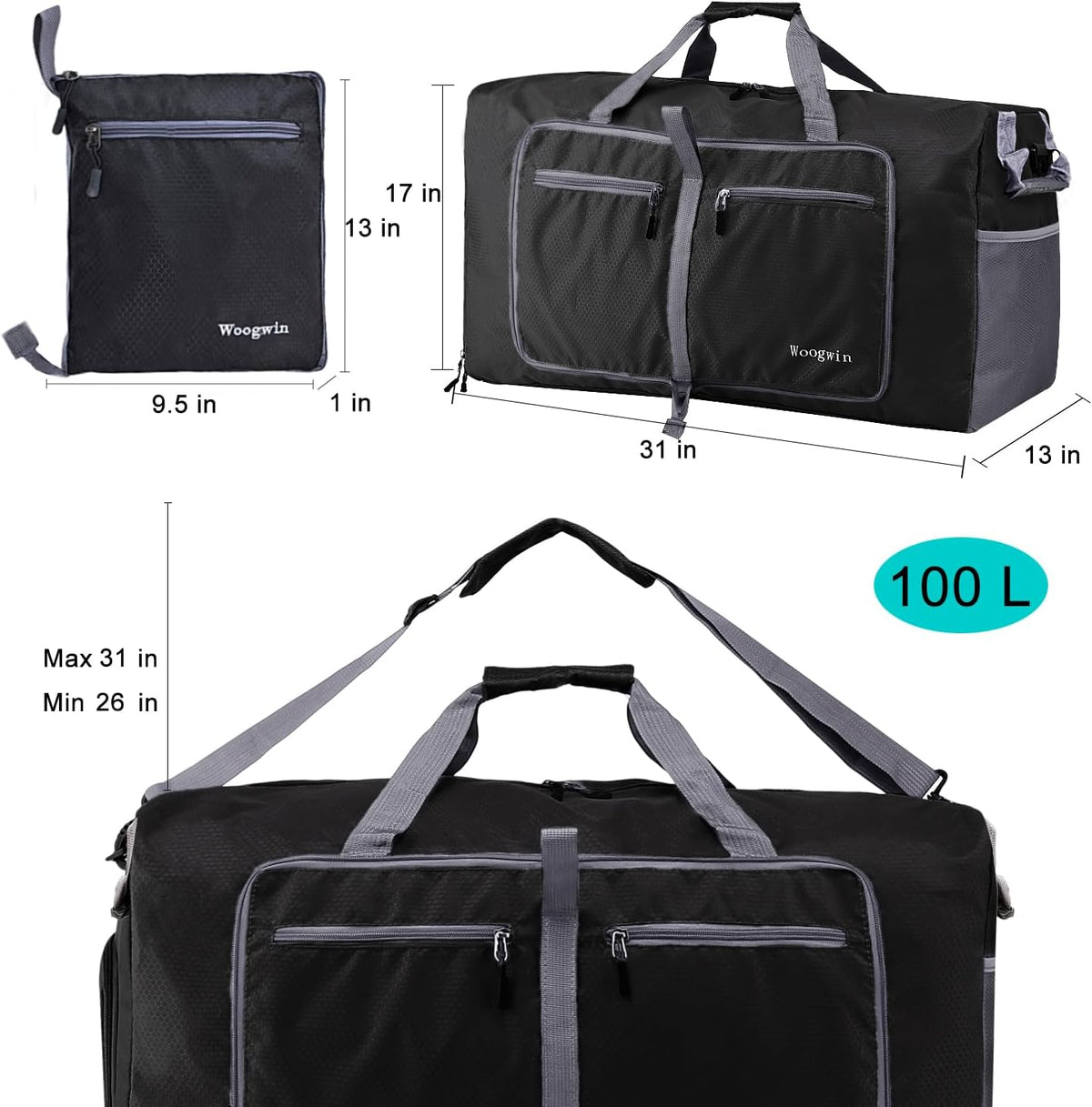 Travel Duffel Bag Large Foldable Waterproof Overnight Bag for Beach Swim Bags Pool Sports Gym