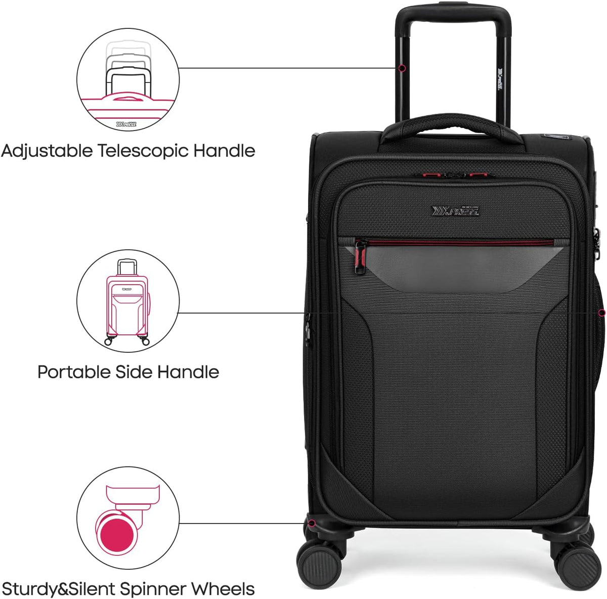 Carry on Luggage 22 X 14 X 9 Airline Approved,22 Inch Softside Suitcases w/TSA LOCK,Lightweight Carry-On Suitcase w/Spinner Wheels,Upright Softshell Luggage for Men/Women（Green,22in）