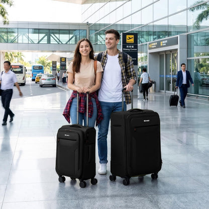 Carry on Luggage 22 X 14 X 9 Airline Approved,22 Inch Softside Suitcases w/TSA LOCK,Lightweight Carry-On Suitcase w/Spinner Wheels,Upright Softshell Luggage for Men/Women（Green,22in）
