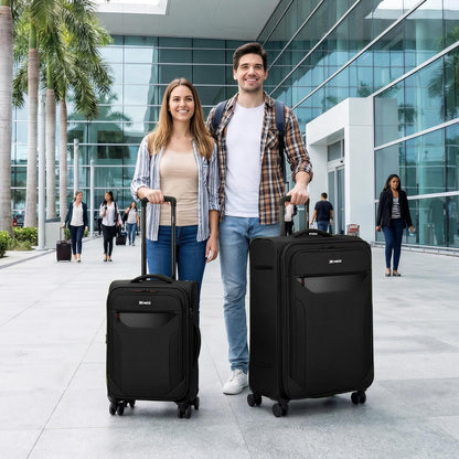 Carry on Luggage 22 X 14 X 9 Airline Approved,22 Inch Softside Suitcases w/TSA LOCK,Lightweight Carry-On Suitcase w/Spinner Wheels,Upright Softshell Luggage for Men/Women（Green,22in）