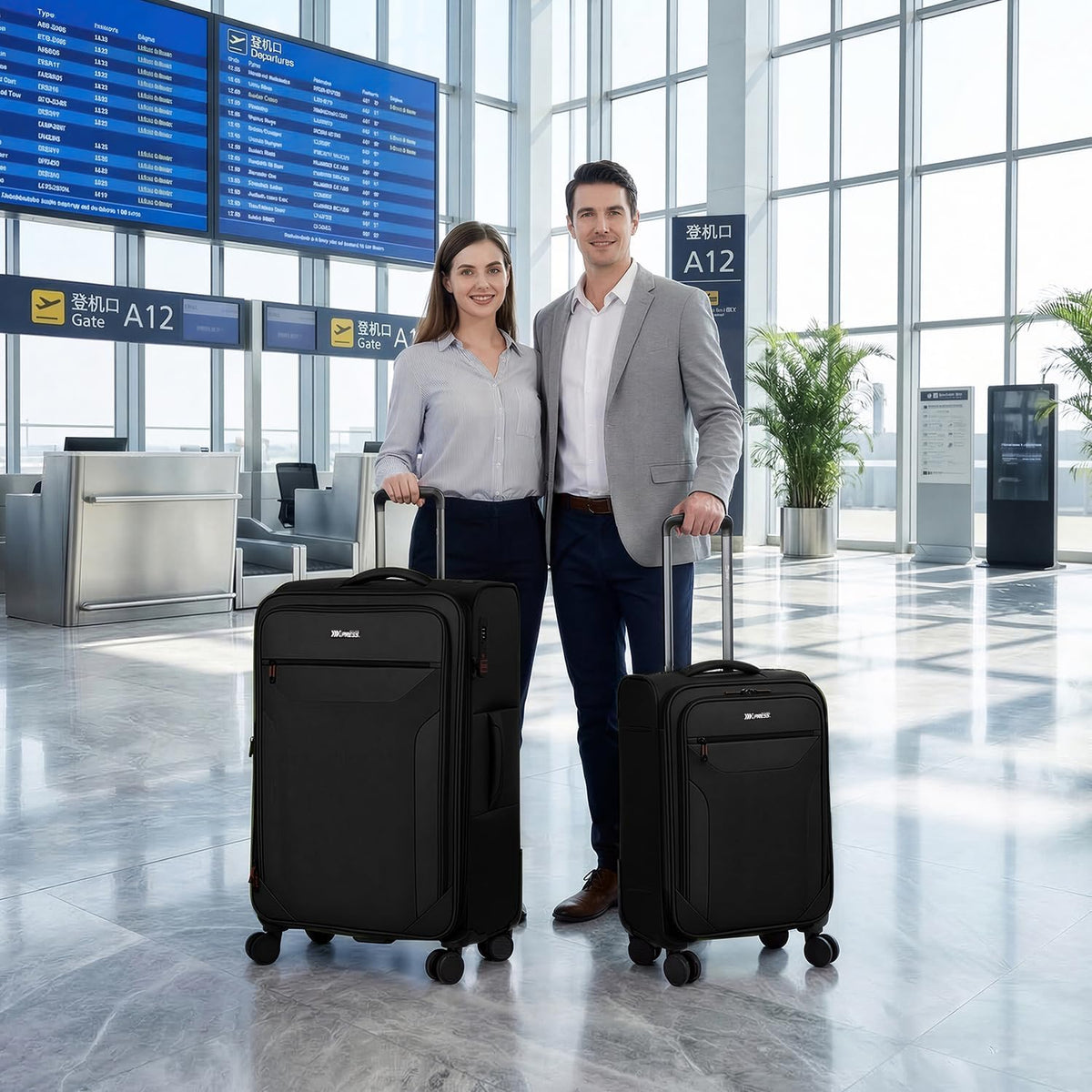 Carry on Luggage 22 X 14 X 9 Airline Approved,22 Inch Softside Suitcases w/TSA LOCK,Lightweight Carry-On Suitcase w/Spinner Wheels,Upright Softshell Luggage for Men/Women（Green,22in）