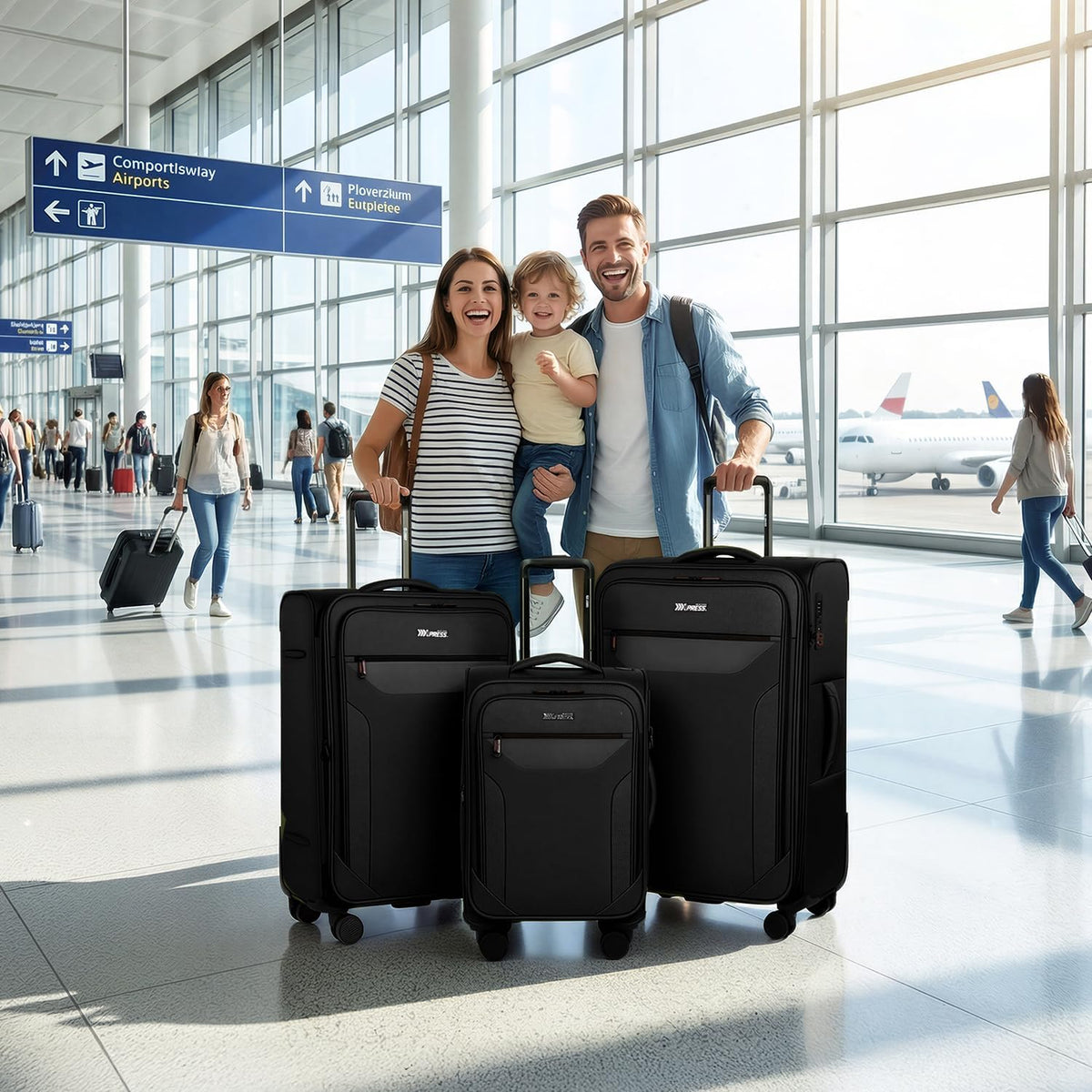 Carry on Luggage 22 X 14 X 9 Airline Approved,22 Inch Softside Suitcases w/TSA LOCK,Lightweight Carry-On Suitcase w/Spinner Wheels,Upright Softshell Luggage for Men/Women（Green,22in）