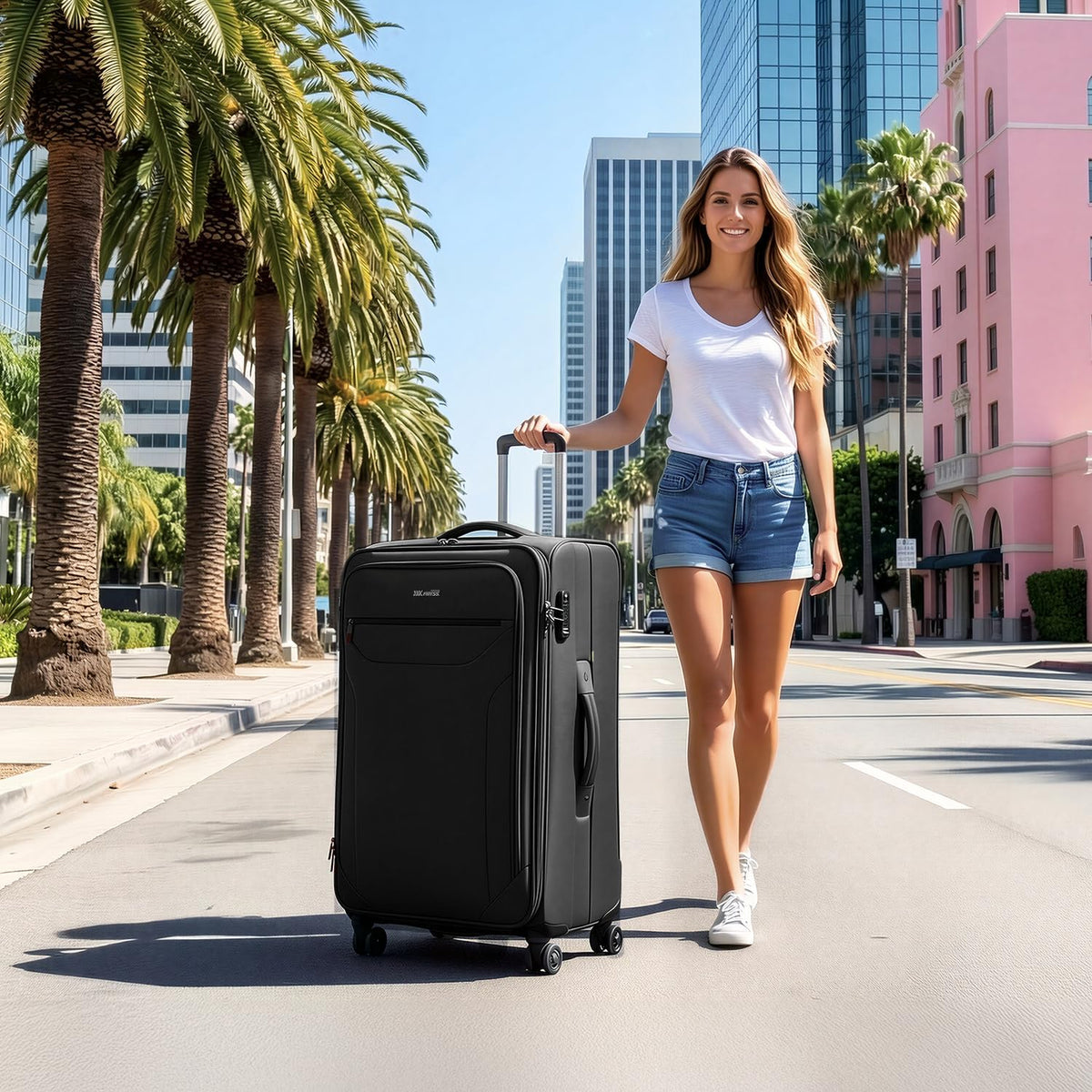 Carry on Luggage 22 X 14 X 9 Airline Approved,22 Inch Softside Suitcases w/TSA LOCK,Lightweight Carry-On Suitcase w/Spinner Wheels,Upright Softshell Luggage for Men/Women（Green,22in）