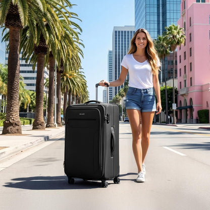 Carry on Luggage 22 X 14 X 9 Airline Approved,22 Inch Softside Suitcases w/TSA LOCK,Lightweight Carry-On Suitcase w/Spinner Wheels,Upright Softshell Luggage for Men/Women（Green,22in）
