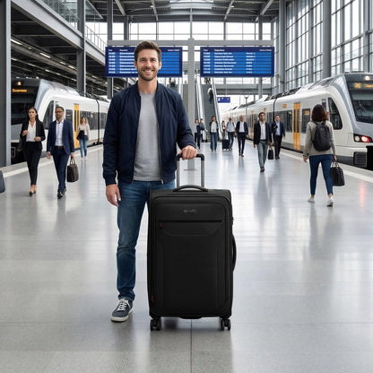 Carry on Luggage 22 X 14 X 9 Airline Approved,22 Inch Softside Suitcases w/TSA LOCK,Lightweight Carry-On Suitcase w/Spinner Wheels,Upright Softshell Luggage for Men/Women（Green,22in）