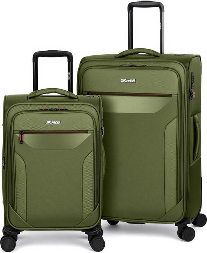 Carry on Luggage 22 X 14 X 9 Airline Approved,22 Inch Softside Suitcases w/TSA LOCK,Lightweight Carry-On Suitcase w/Spinner Wheels,Upright Softshell Luggage for Men/Women（Green,22in）