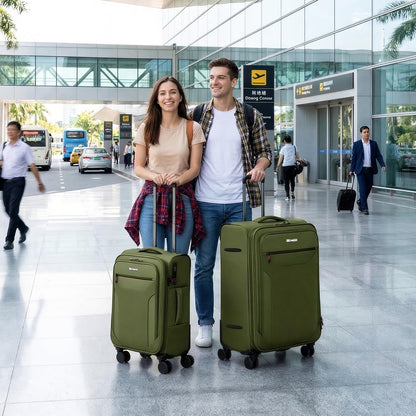 Carry on Luggage 22 X 14 X 9 Airline Approved,22 Inch Softside Suitcases w/TSA LOCK,Lightweight Carry-On Suitcase w/Spinner Wheels,Upright Softshell Luggage for Men/Women（Green,22in）