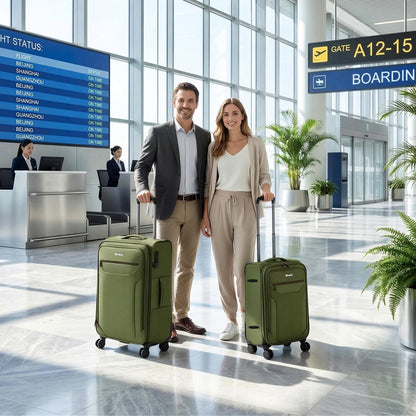 Carry on Luggage 22 X 14 X 9 Airline Approved,22 Inch Softside Suitcases w/TSA LOCK,Lightweight Carry-On Suitcase w/Spinner Wheels,Upright Softshell Luggage for Men/Women（Green,22in）