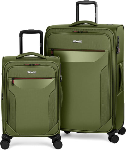 Carry on Luggage 22 X 14 X 9 Airline Approved,22 Inch Softside Suitcases w/TSA LOCK,Lightweight Carry-On Suitcase w/Spinner Wheels,Upright Softshell Luggage for Men/Women（Green,22in）
