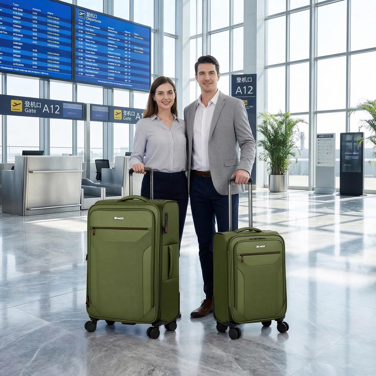 Carry on Luggage 22 X 14 X 9 Airline Approved,22 Inch Softside Suitcases w/TSA LOCK,Lightweight Carry-On Suitcase w/Spinner Wheels,Upright Softshell Luggage for Men/Women（Green,22in）