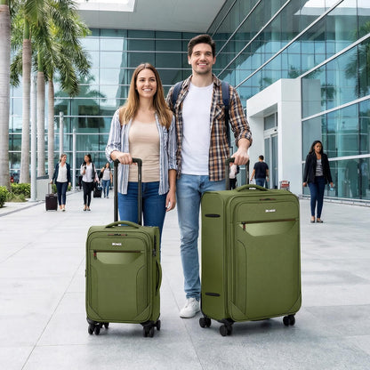Carry on Luggage 22 X 14 X 9 Airline Approved,22 Inch Softside Suitcases w/TSA LOCK,Lightweight Carry-On Suitcase w/Spinner Wheels,Upright Softshell Luggage for Men/Women（Green,22in）