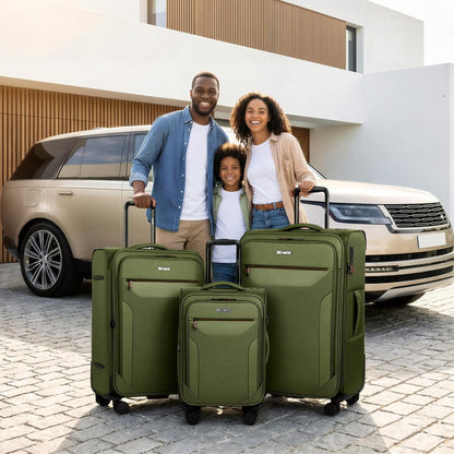 Carry on Luggage 22 X 14 X 9 Airline Approved,22 Inch Softside Suitcases w/TSA LOCK,Lightweight Carry-On Suitcase w/Spinner Wheels,Upright Softshell Luggage for Men/Women（Green,22in）