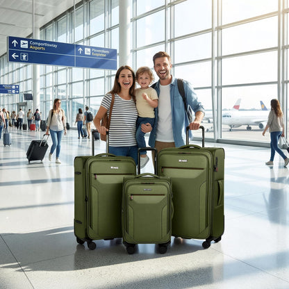 Carry on Luggage 22 X 14 X 9 Airline Approved,22 Inch Softside Suitcases w/TSA LOCK,Lightweight Carry-On Suitcase w/Spinner Wheels,Upright Softshell Luggage for Men/Women（Green,22in）