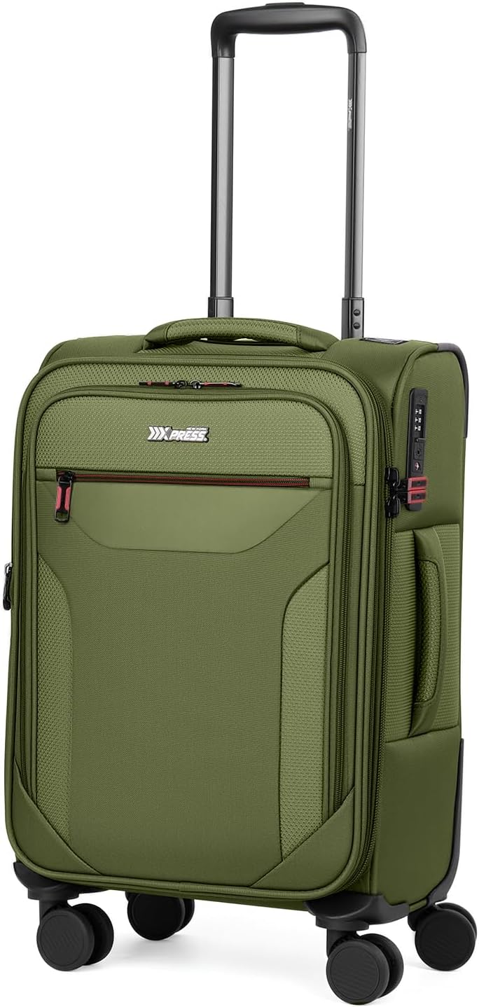 Carry on Luggage 22 X 14 X 9 Airline Approved,22 Inch Softside Suitcases w/TSA LOCK,Lightweight Carry-On Suitcase w/Spinner Wheels,Upright Softshell Luggage for Men/Women（Green,22in）